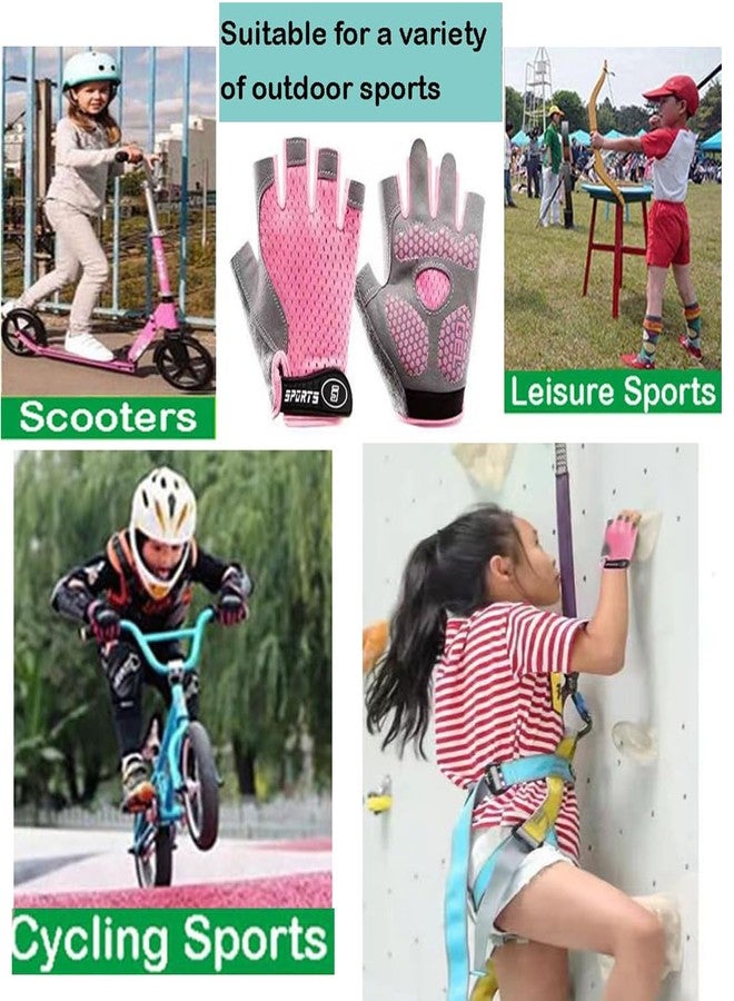 CaySep Kids Half Finger Cycling Gloves-Anti-Slip Lightweight Breathability Stretchy Fingerless Bike Climbing Gloves for Girls Boys 5-9Y - Image 3